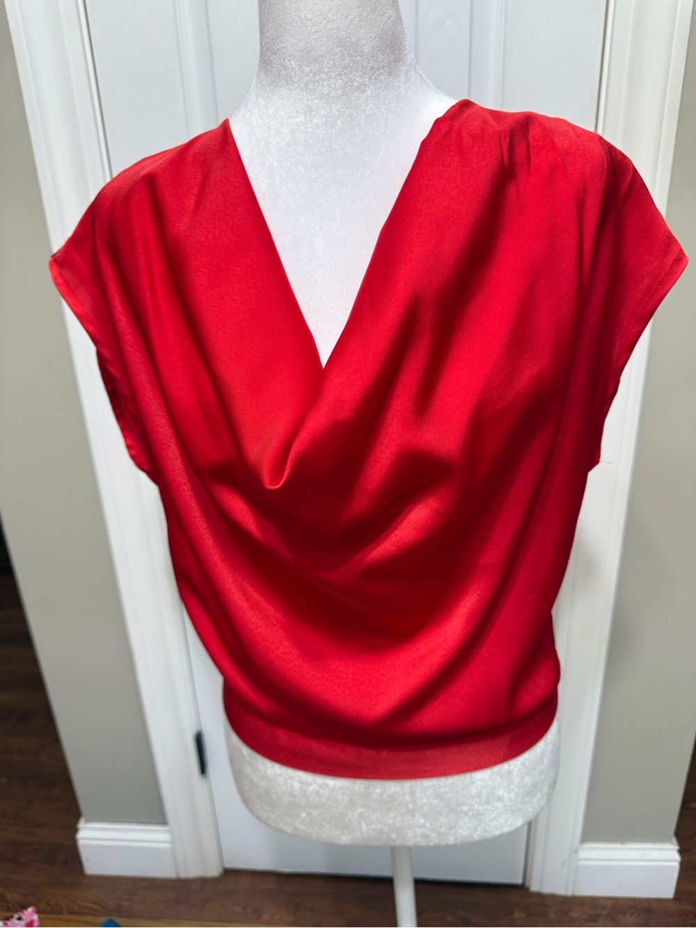 Lelis Red Draped-Neck Blouse with Tie-Back Detail, Size L
